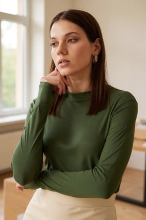 Vitaliselanfashion Kadın Haki Yeşili Parmak Detaylı Esnek Uzun Kollu Body