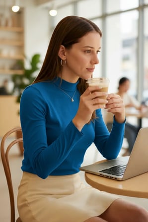 Vitaliselanfashion Kadın Mavi Parmak Detaylı Esnek Uzun Kollu Body