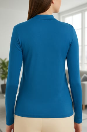 Vitaliselanfashion Kadın Mavi Parmak Detaylı Esnek Uzun Kollu Body