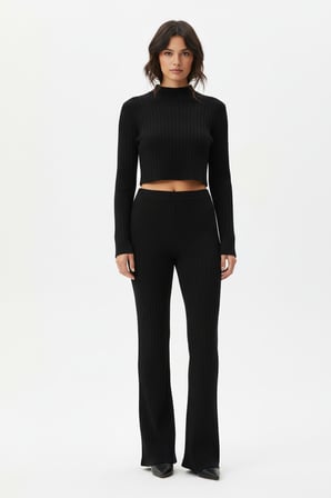 Vitaliselanfashion Kadın Siyah Fitilli Eşofman Takımı – Crop Uzun Kollu Üst & Paça Pantolon, Şık Günlük Set