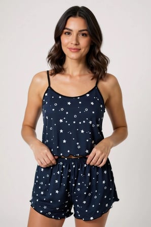 Vitaliselanfashion Yıldız Desenli Lacivert Şortlu Pijama Takımı