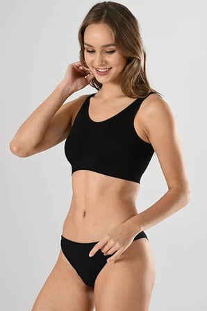 Vitaliselanfashion Kadın Siyah Kalın Askılı Çıkarılabilir Pedli Örme Seamless Dikişsiz Basic Büstiyer