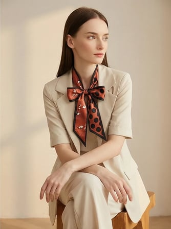 Vitaliselanfashion Kadın Siyah Çiçek Puantiye Modern Geometrik Desenli Fular– Ofis ve Günlük Stil – Şık Hediye Seçeneği