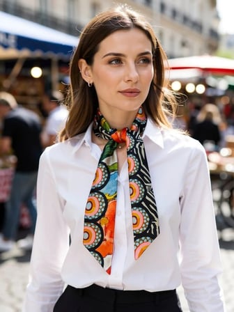 Vitaliselanfashion Kadın Renkli Saten Geometrik Desenli Fular Zarif ve Canlı Tasarım – Günlük & Ofis, Hediye Edilebilir