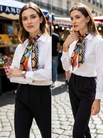 Vitaliselanfashion Kadın Renkli Saten Geometrik Desenli Fular Zarif ve Canlı Tasarım – Günlük & Ofis, Hediye Edilebilir