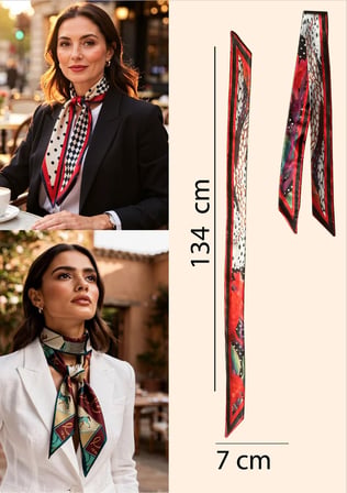 Vitaliselanfashion Kadın Renkli Saten Geometrik Desenli Fular Zarif ve Canlı Tasarım – Günlük & Ofis, Hediye Edilebilir