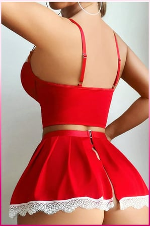 Vitaliselanfashion Kırmızı Fırfır Detaylı Özel Tasarım İç Giyim Seti