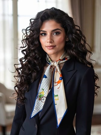 Vitaliselanfashion Kadın Retro Karakter Figürlü Puantiye Desenli Fular – Zarif ve Eğlenceli Stil