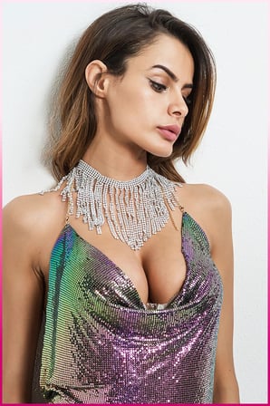 Vitaliselanfashion Parlak Gökuşağı Zırh Bustiyer, Zarif Parlak Crop