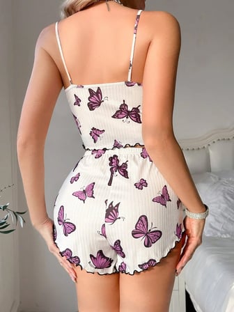 Vitaliselanfashion Kadın Lila Kebek Desenli Mini Şortlu Takım