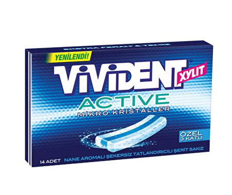 Vivident Xylit Active Mikro Kristaller Nane Aromalı Şekersiz-Tatlandırıcılı Şerit Sakız 33g (2 ADET)