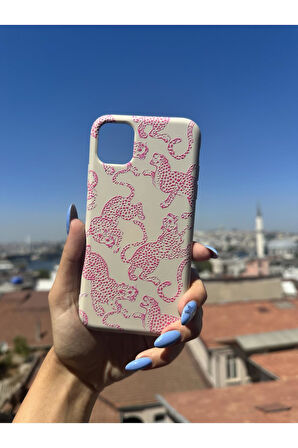Vivo Y35 Uyumlu Leopar Tasarımlı Telefon Kılıfı - Krem