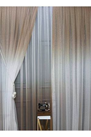 Vizon Renkli Renk Geçişli Değrade Sağ/Sol Takım Tül Fon Perde