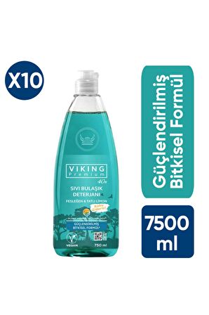 Viking Premium Vegan Sıvı Bulaşık Deterjanı Fesleğen & Tatlı Limonlu 750 Ml X10 Adet