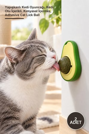 2 Adet Avokado Tasarımlı Kedi Yalama Topu – Yapışkanlı Kedi Oyuncağı, Kedi Otu İçerikli, Kimyasal İçermez, Adhesive Cat Lick Ball