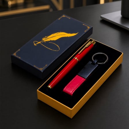 Premium Deri Anahtarlık ve Kalem Sürpriz Kutulu Set Kişiselleştirilebilir