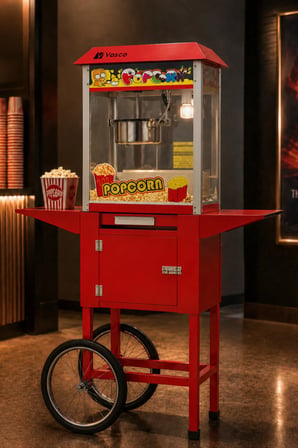 Vosco Arabalı Otomatik Patlamış Mısır Makinesi 1600W Profesyonel Popcorn Makinesi