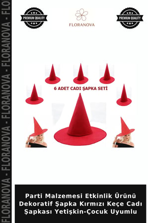 Parti Malzemesi Etkinlik Ürünü Dekoratif Şapka Kırmızı Keçe Cadı Şapkası Yetişkin-Çocuk Uyumlu
