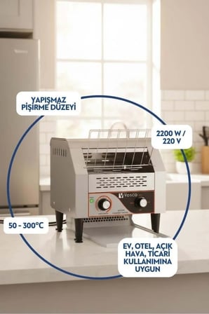 Vosco VKB-300 Konveyörlü Ekmek Kızartma Makinesi 2200 W 450 Dilim/Saat