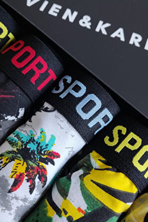 Erkek Desenli 5'li Premium Kutu Penye Pamuklu Likralı Boxer