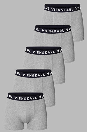 Erkek Gri 5'li Paket Düz Likralı Boxer Şort