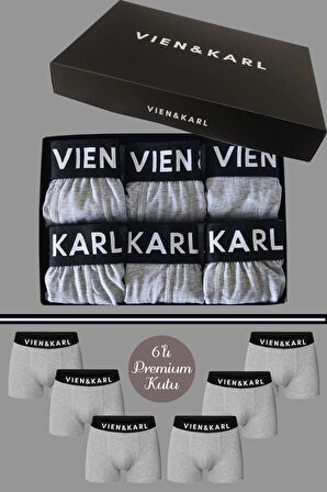 VIEN&KARL 6'lı Premium Kutuda Gri Renk Erkek Penye Boxer