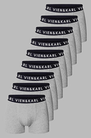 Erkek Gri 9'lu Paket Düz Likralı Boxer Şort