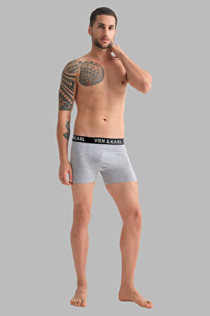 Erkek Gri 9'lu Paket Düz Likralı Boxer Şort