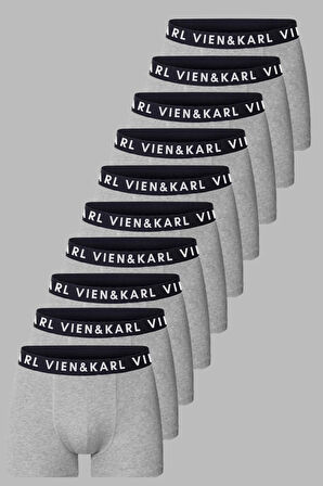 Erkek Gri 10'lu Paket Düz Likralı Boxer Şort