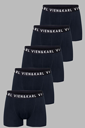  Erkek Lacivert Paket Düz Likralı Boxer Şort 5'li