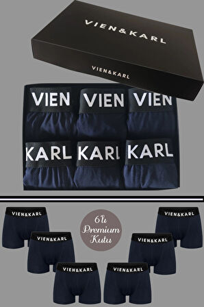 VIEN&KARL 6'lı Premium Kutuda Lacivert Renk Erkek Penye Boxer