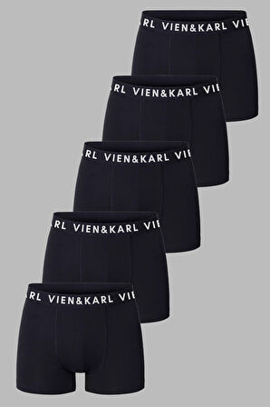 Erkek Siyah 5'li Paket Düz Likralı Boxer Şort