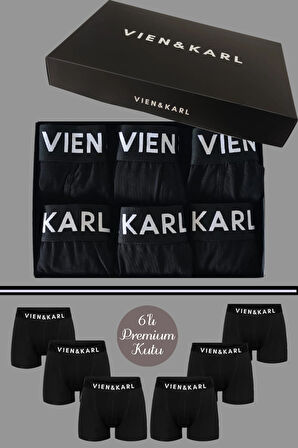 VIEN&KARL 6'lı Premium Kutuda Siyah Renk Erkek Penye Boxer