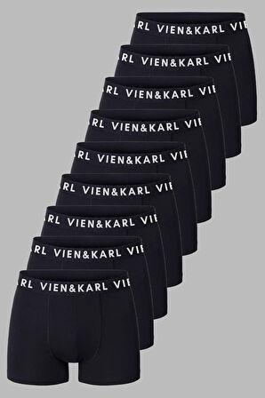 Erkek Siyah 9'lu Paket Düz Likralı Boxer Şort