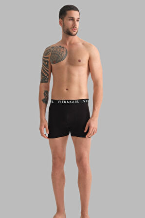 Erkek Siyah 10'lu Paket Düz Likralı Boxer Şort