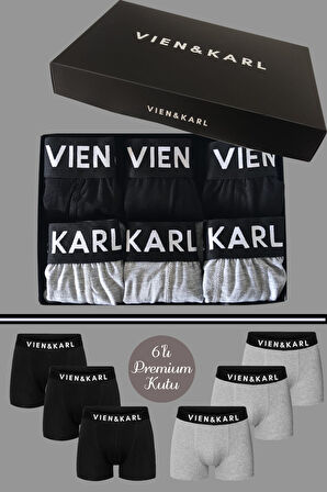 Erkek Siyah Gri 6’lı Kutu Düz Likralı Boxer Şort