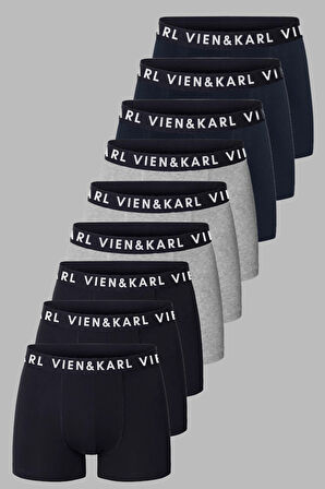 Erkek Siyah Gri Lacivert 9'lu Paket Düz Likralı Boxer Şort