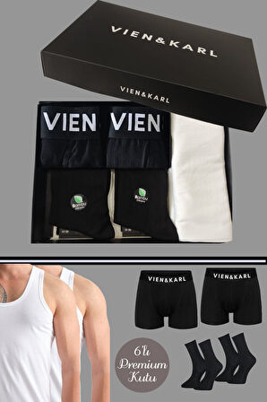  Erkek Boxer-atlet-çorap Set 6'lı Premium Kutuda Hediyelik Ve Çeyizlik