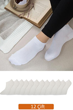 Kadın 12'li Paket Beyaz Bambu Patik Çorap
