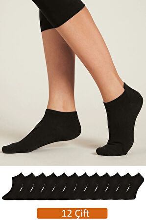 Kadın 12'li Paket Siyah Bambu Patik Çorap