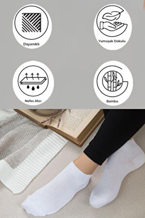 Kadın 6'lı Paket Beyaz Bambu Patik Çorap