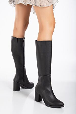 Valery Topuklu  Deri Çizme Siyah 