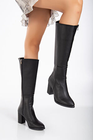 Valery Topuklu  Deri Çizme Siyah 