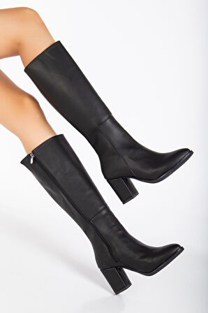 Valery Topuklu  Deri Çizme Siyah 