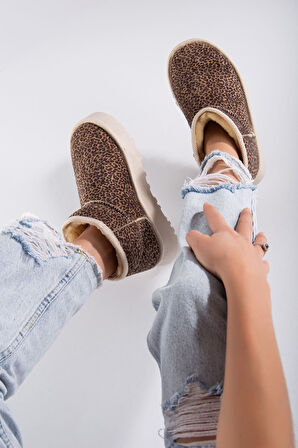 Viola Kalın Taban Bilek Boy Ugg Leopar