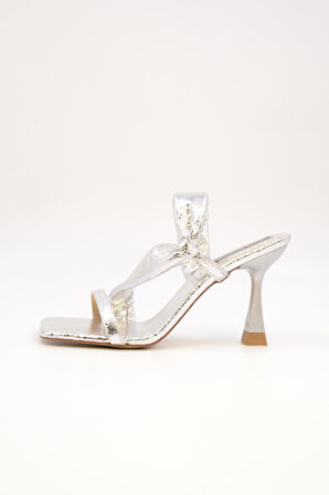 Velena Gümüş Parlak Topuklu Terlik