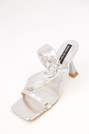 Velena Gümüş Parlak Topuklu Terlik