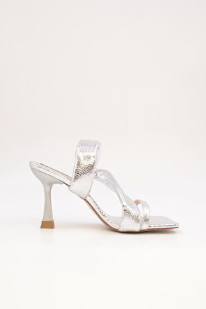 Velena Gümüş Parlak Topuklu Terlik