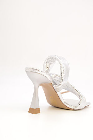 Velena Gümüş Parlak Topuklu Terlik