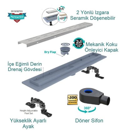 VALTEMO RİTMOLİNE TRENDY 30 CM ÇİFT YÖNLÜ SEMARİK AYARLI DUŞ KANALI